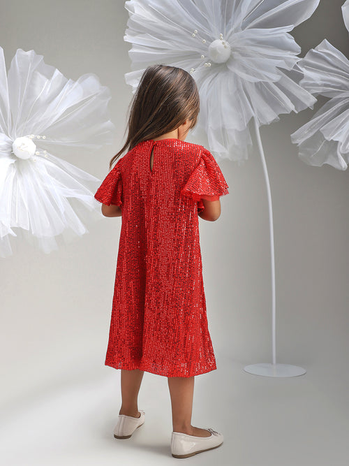 Girls Red Polyester Dress Beautiful Festive and Party Outfit