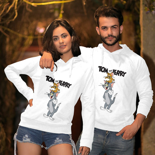 Tom & Jerry Matching White Couple Hoodie