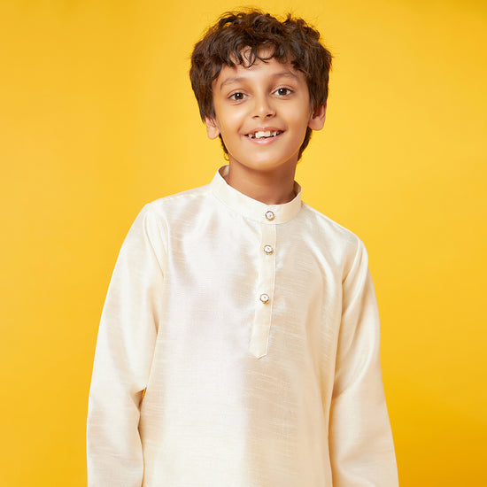 Off-White Silk Kurta With Pajama Set For Son