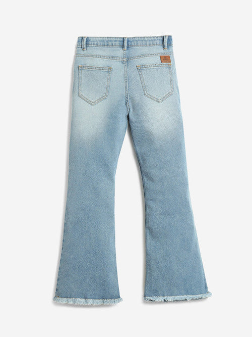 Girls Jean Straight Fit Mildly Distressed Light Fade Cotton Jeans