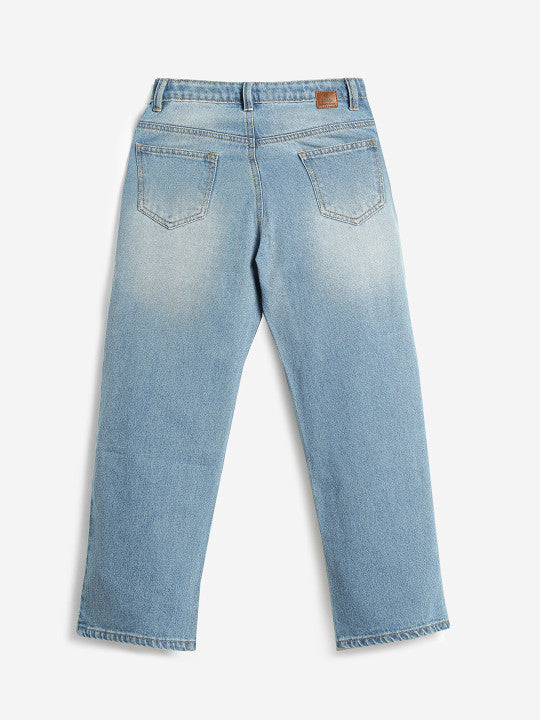 Girls Jean Mildly Distressed Light Fade Cotton Jeans