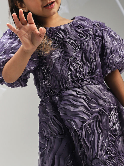 Girls Purple Polyester Dress Trendy and Comfortable Party Wear