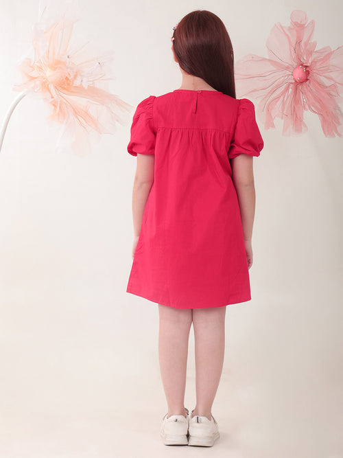 Girls Dresses Red Half Sleeve Round