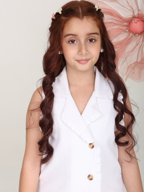 Girls Dresses White Sleeveless V-neck