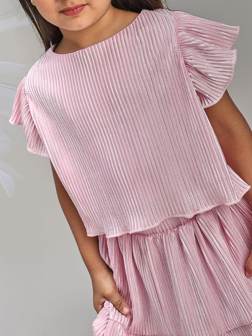 Girls Elegant Pink Polyester Party Dress Stylish and Comfortable Outfit for Kids