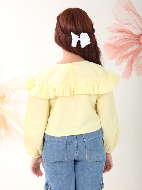 Girls Tops Yellow Long Sleeves Round Neck