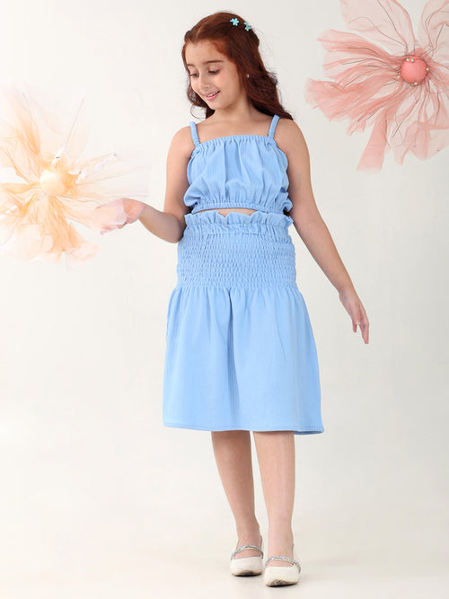 Girls Clothing Set Blue Sleeveless Round Neck