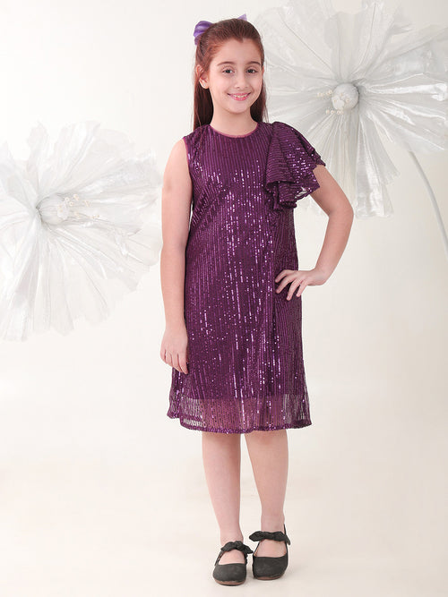 Girls Dresses Purple Sleeveless Round