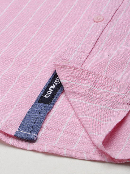 Boys Shirts Pink Striped Full Sleeve