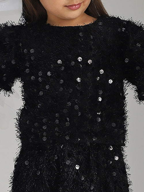 Girls Black Polyester Dress Stylish Evening and Party Outfit