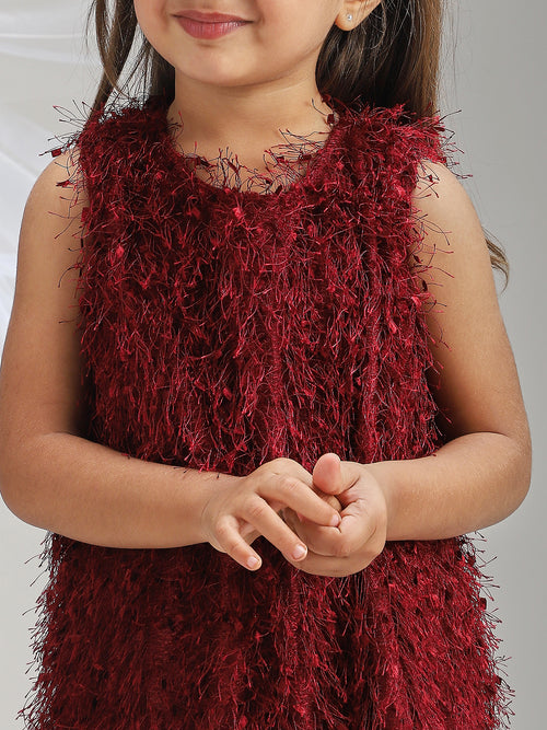 Girls Maroon Polyester Dress Elegant and Soft Festive Wear
