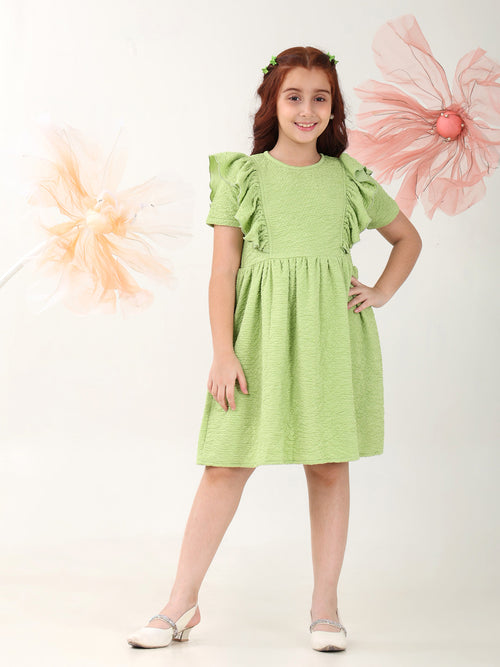 Girls Dresses Olive Short Sleeve Round Neck