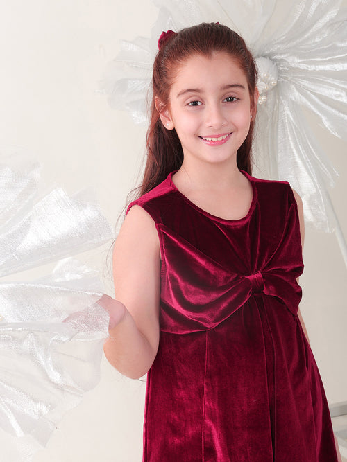 Girls Dresses Maroon Sleeveless Round