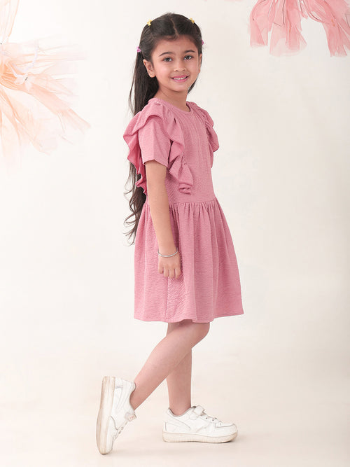 Girls Dresses Rose Gold Half Sleeve Round