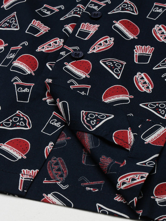 Boys Shirts Black Printed Half Sleeve