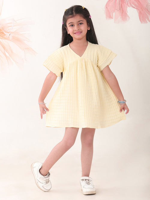 Girls Dresses Yellow Half Sleeve Round