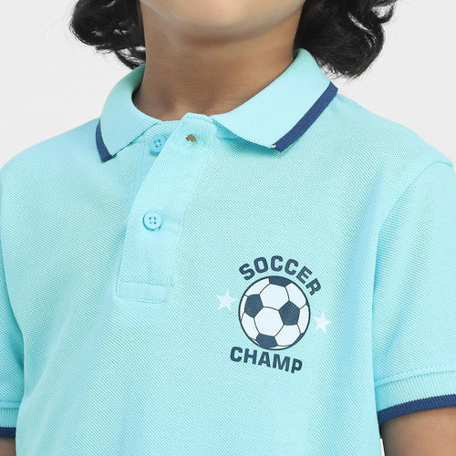 Fotball Desing Boys Polo Tees  | Light Blue