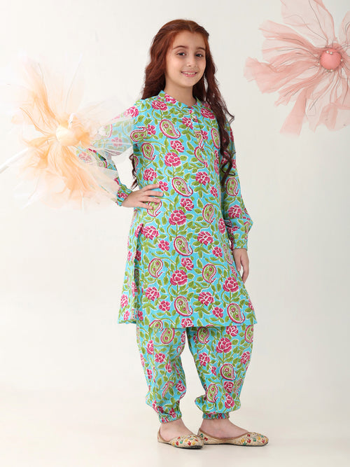 Girls Clothing Set Blue Full sleeve Manderian Collar