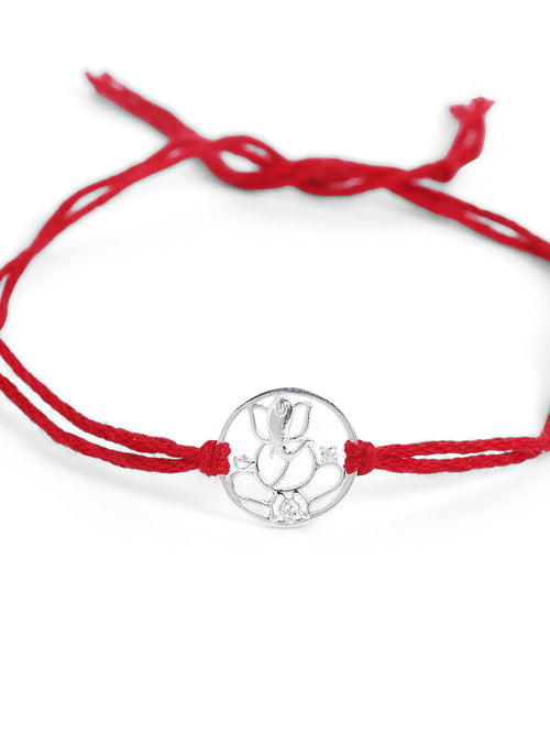 925 Silver-Ganesha Rakhi for Kids in Cubic Zirconia