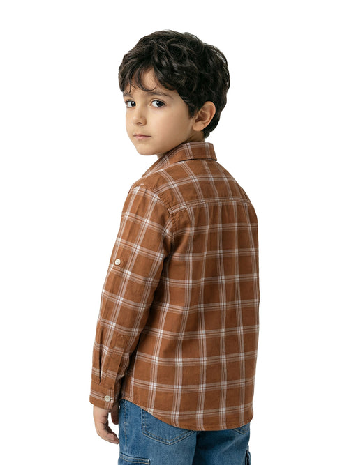 Boy's Shirts Brown Full sleeve Spread Collar