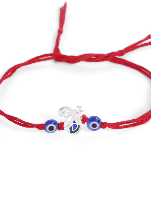 925 Silver-flute & peacock feather Rakhi for Kids
