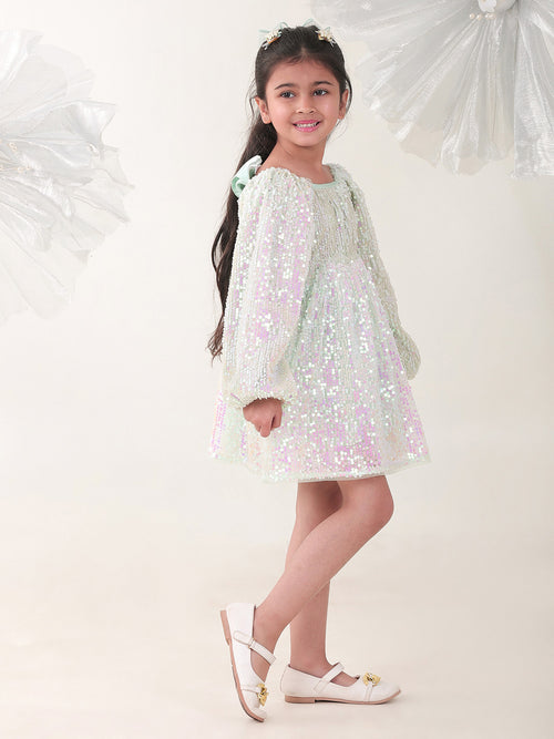 Girls Dresses Green Full sleeve Round