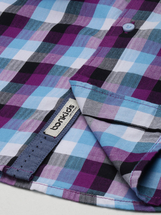 Boys Shirts Checks Blue Full Sleeve