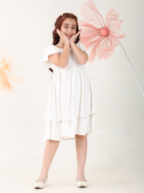 Girls Dresses White Short Sleeve Round Neck