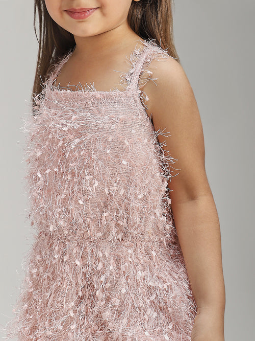 Girls Elegant Pink Polyester Party Dress Stylish and Comfortable Outfit for Kids