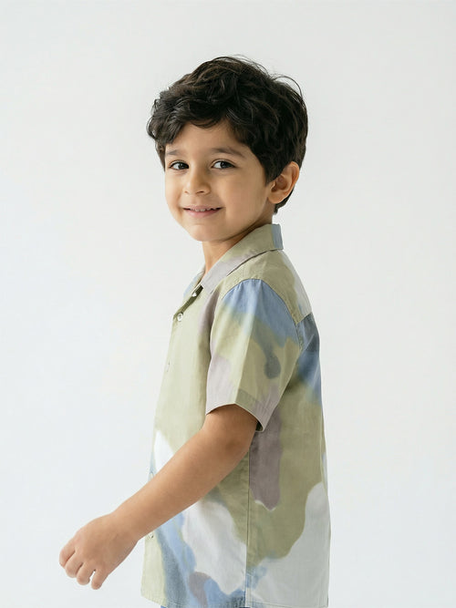 Boy's Shirts Multi Short Sleeve Spread Collar