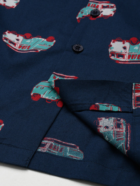 Boys Shirts Navy Printed Half Sleeve