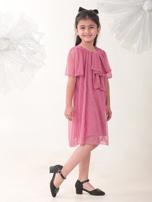 Girls Dresses Pink Half Sleeve Round