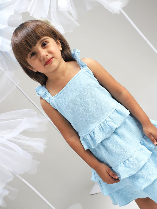 Girls Blue Polyester Dress Fancy Party Wear for Kids|BON12348