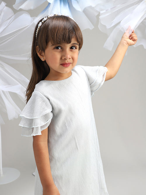 Girls Silver Shimmer Polyester Dress Glam Party Wear for Kids