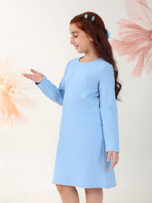 Girls Dresses Blue Full sleeve Round Neck