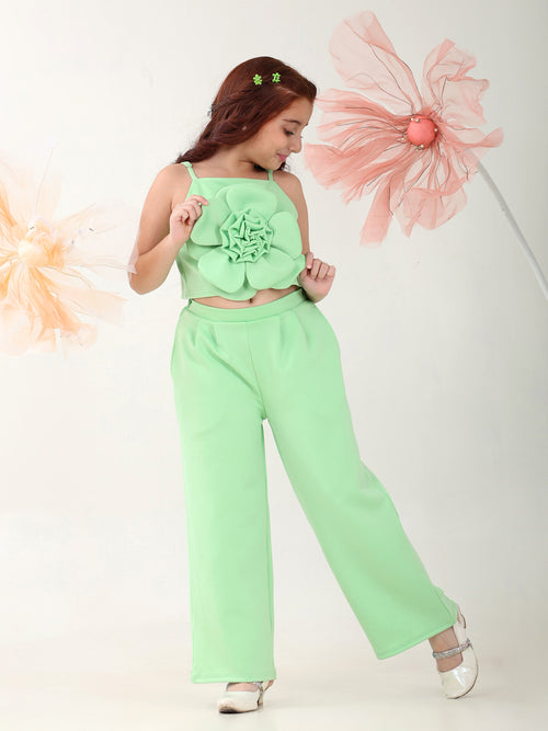 Girls Clothing Set Green Sleeveless Round Neck