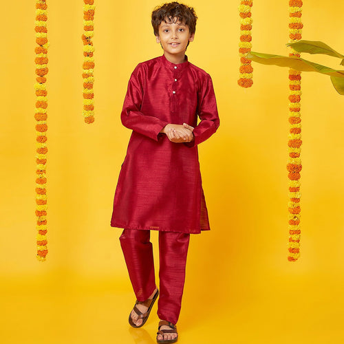 Red Silk Kurta With Pajama Set For Son