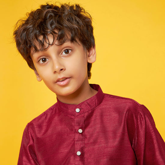 Red Silk Kurta With Pajama Set For Son