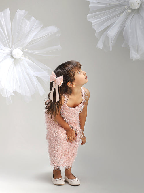 Girls Elegant Pink Polyester Party Dress Stylish and Comfortable Outfit for Kids