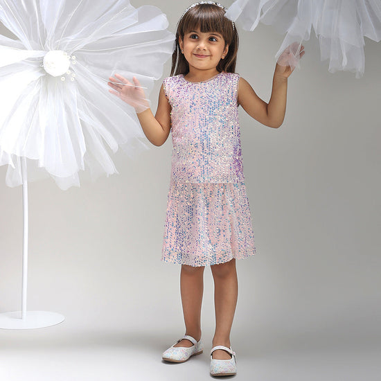 Girls Elegant Pink Polyester Party Dress Stylish and Comfortable Outfit for Kids