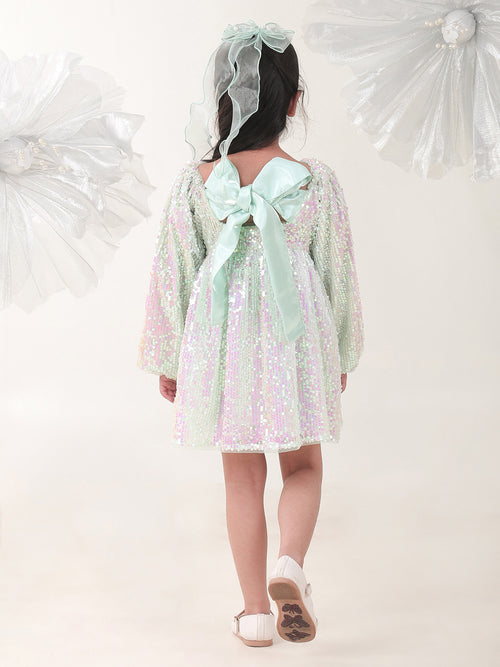 Girls Dresses Green Full sleeve Round