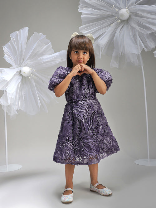 Girls Purple Polyester Dress Trendy and Comfortable Party Wear