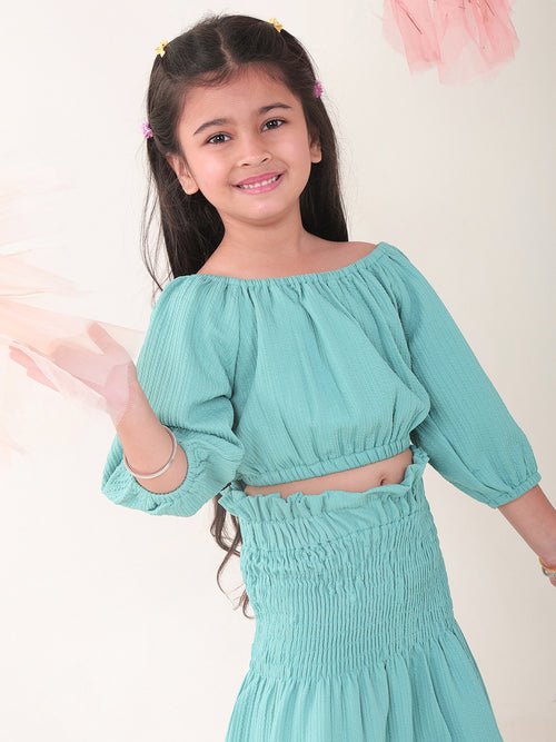 Girls Clothing Set Teal Half Sleeve Round