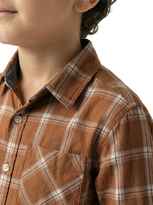 Boy's Shirts Brown Full sleeve Spread Collar