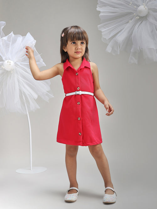 Girls Elegant Pink Polyester Party Dress Stylish and Comfortable Outfit for Kids