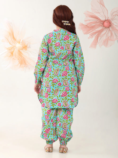 Girls Clothing Set Blue Full sleeve Manderian Collar