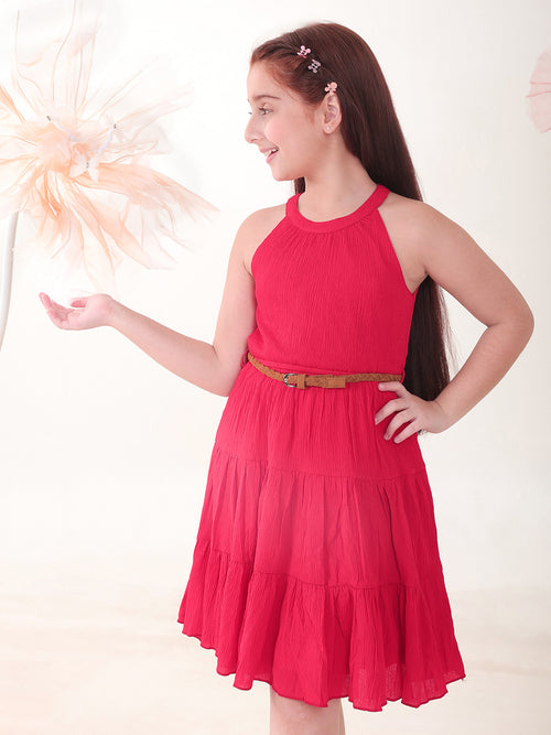 Girls Dresses Red Sleeveless Round