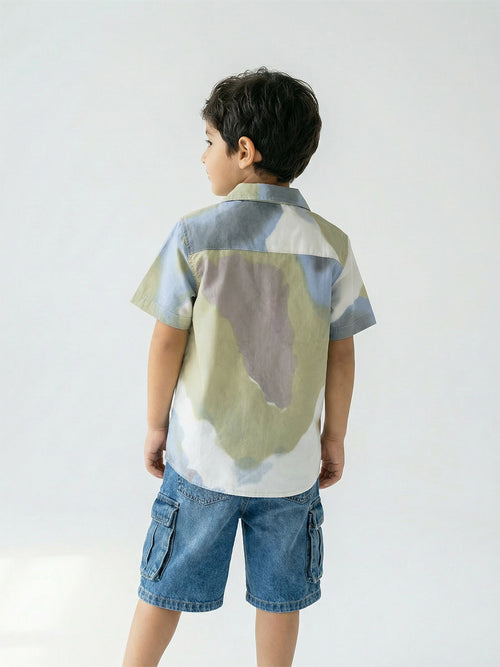 Boy's Shirts Multi Short Sleeve Spread Collar