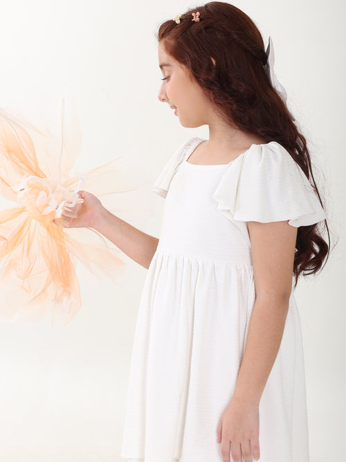 Girls Dresses White Short Sleeve Round Neck