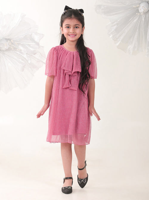Girls Dresses Pink Half Sleeve Round
